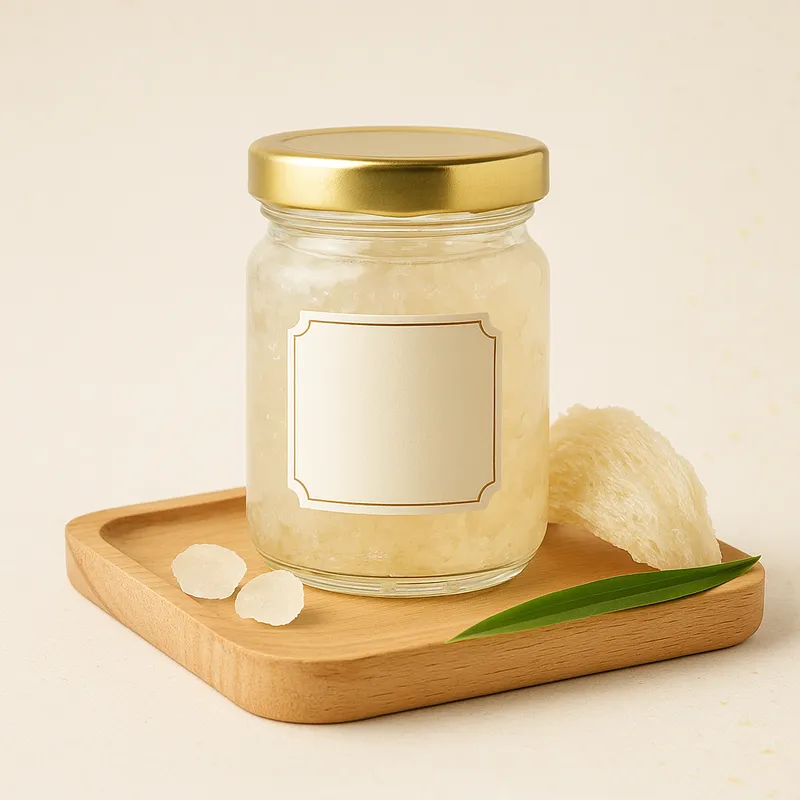 Yến sào tinh khiết - hũ yến chưng cao cấp trên nền gỗ tự nhiên